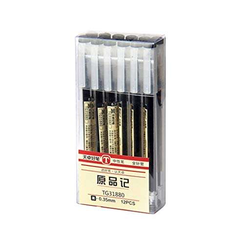 12Pcs 0.35 mm Black Gel Ink Pens, Extra-Fine Ballpoint Pen, for Office School Stationery Supply (12PCS)