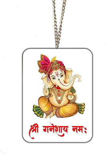 Car Hanging Accessories - Shri Ganeshay Namah - Printed Interior Decoration - Acrylic Car Dashboard Showpiece Hanging - Car Interior Deco Rear Mirror Hanging 1