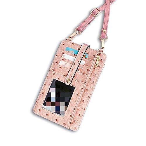 Travel Shoulder Bag for Ladies, Caxion Casual Pouch Teengirls Wallet Crossbody Purse Pocket Zippered Compartment Leather Pouch Cell Phone Bag Fit for Samsung Galaxy Note 8/S9/S9 Plus/S8/S7 Edge - Pink 2