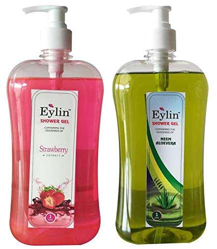 Eylin Herbal Shower Gel Neem/Aloevera Extract & Strawberry Extract (Combo 1 Liter Of Neem/Alovera Extract & 1 Liter Of Strawberry Extract) 1