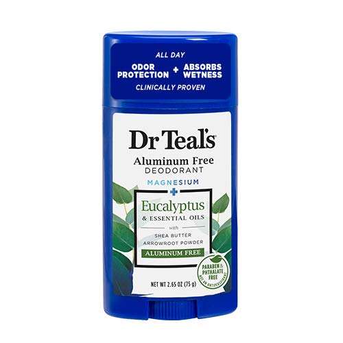 Dr Teal's Aluminum Free Deodorant Stick For Unisex Eucalyptus & Essential Oils, 75g | Paraben & Phthalate Free Roll On for for Odour Protection & Absorbs Wetness