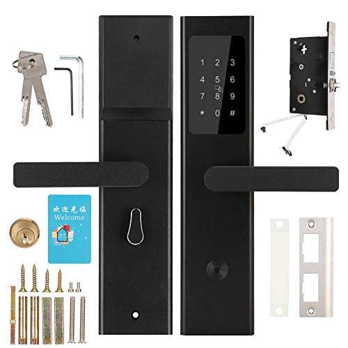 Ichiias Door Lever Lock Ultrathin Bluetooth APP Card Password Key Door Lock Metal Door Access Control System for Home Hotel Apartment(Black) 1