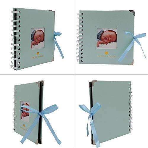 WCR Scrapbook Photo Album, DIY Memory Book Guest Book for Baby Shower Birthday Wedding Anniversary Gifts, Baby Scrapbook with Photo-Openning 40 Black Pages and Stickers (Powder Blue, 6.8 x 6.8 Inch) 3