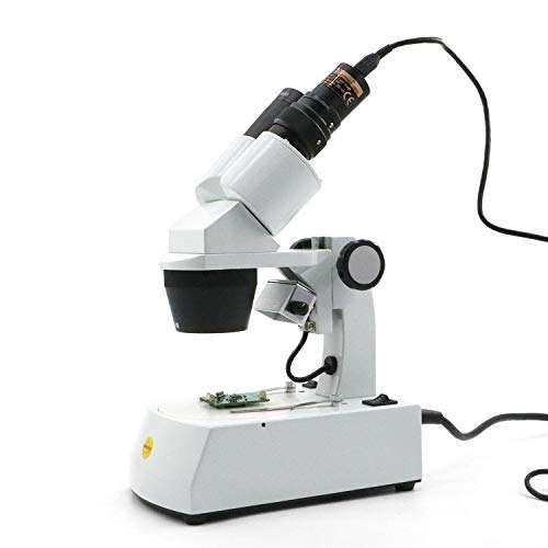 Swift S308 Binocular Stereo Microscope for 20X, 40X, and 80X Magnification, with 2MP Digital Eyepiece Camera, Wide-Field 10X and 20X Eyepieces, and Tungsten Lighting 1