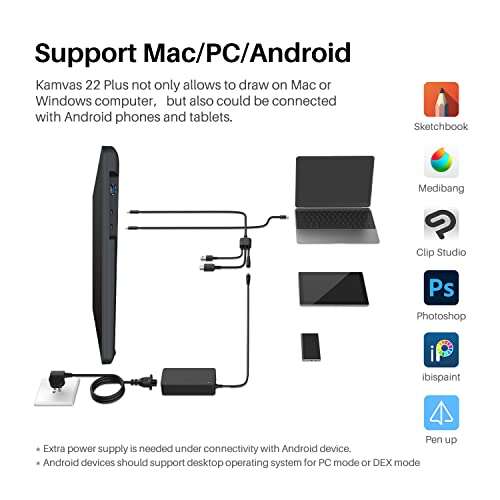 HUION Kamvas 22 Plus QLED Drawing Tablet with Full-Laminated Screen USB-C Connection 140% sRGB Tilt, 21.5 inch Graphics Art Tablet for Artist & Designer, Work with Mac, Windows, Linux & Android Black 5