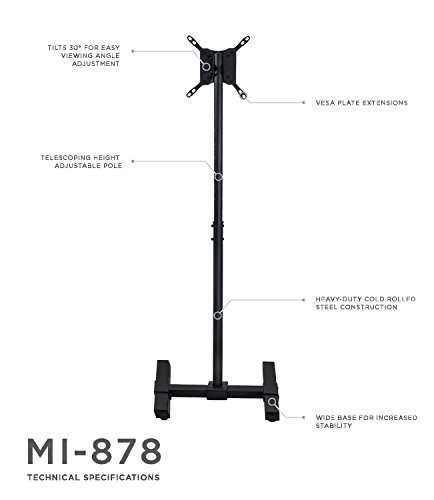 Mount-It! Portable TV Floor Stand | Universal Pedestal for 13-42 Inch TVs and Monitors | Height Adjustable 29.5-52 Inches | VESA up to 200x200 mm | Lightweight Indoor & Outdoor TV Mount with Tilt 5