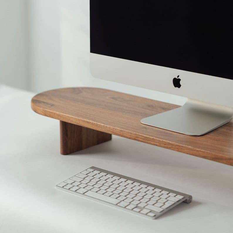 carpentray Wooden Computer Monitor Stand, Monitor Riser Desk Shelf Desktop Stand TV Riser with Keyboard Storage Desk (66cm, Rounded) 4