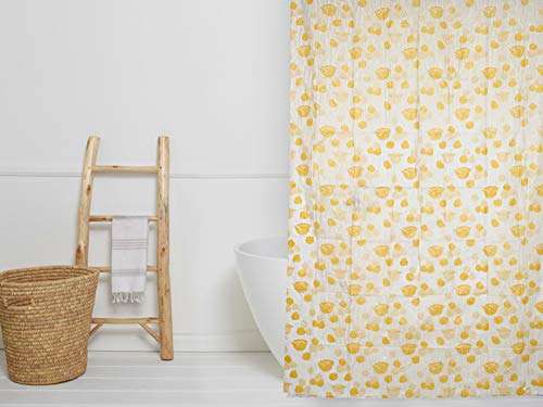 Heart Home PVC 7 Feet Shower Curtain with 8 Hooks (Yellow)- CTHH404