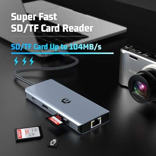 Tymyp USB C Hub, 8 in 1 USB C Adapter, Dual Display 4K HDMI, USB C Docking Hub for Mac Pro/Air(Ethernet, USB 2.0, 5 Gbps USB 3.0, 100W PD, SD/TF Reader) for Dell, Surface, HP, Lenovo 4