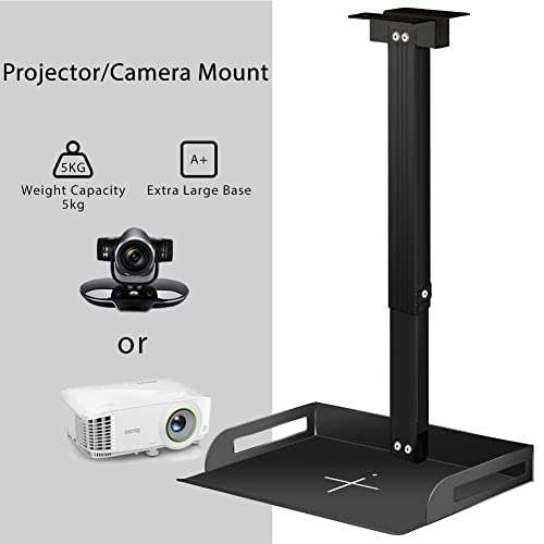 JGPIN Universal Ceiling Mount with Tray for Projector/Camera,Wall/Ceiling Mounting, No Hole Installation, Height Adjustable 11.4-22inches, in-Tube Cable Routing 3