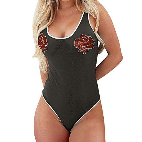 Women Lingerie Bodysuit Deep V-Neck Sexy Sleepwear Backless Halter Nightgown Black 1