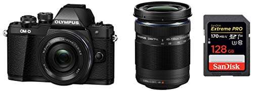 Olympus OM-D E-M10 Mark III Mirrorless Micro Four Thirds DSLR Camera with 14-42 EZ and 40-150 Twin Lens Kit (Black) (V207053BE000)