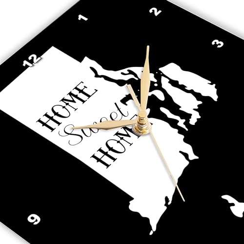 3dRose Wall Clock Silent - 10 inch - Home Sweet Home Inside The State of Rhode Island. Black Background. - Stamp City - Typography 3