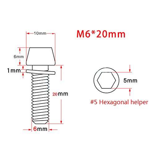 Daiky Mountain Bicycle Disc Brake Bolts Screw Upgrade Kit 10pcs M5*20mm/M6*20mm (M6*20mm) 3
