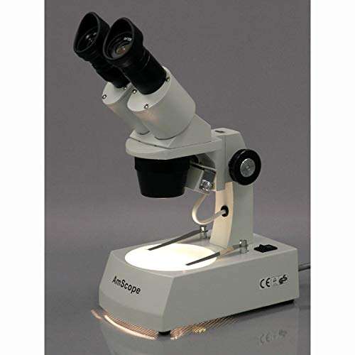 AmScope SE305R-AZ-E Digital Forward-Mounted Binocular Stereo Microscope, WF10x and WF20x Eyepieces, 10X/20X/30X/60X Magnification, 1X and 3X Objectives, Upper and Lower Halogen Light Source, Arm Stand, 120V, Includes 0.3MP Camera and Software 2