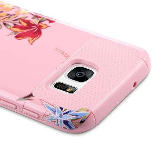 ULAK S7 Edge Case, Galaxy S7 Edge Case, Hybrid Case for Samsung Galaxy S7 Edge 2016 Release 2-Piece Dual Layer Style Hard Cover (Pink+Tropical Flower) 5