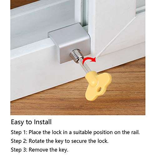 KISEER 5 Pack Sliding Windows Lock Stopper Aluminum Alloy Door Security Lock Stop with Key for Home or Office 4