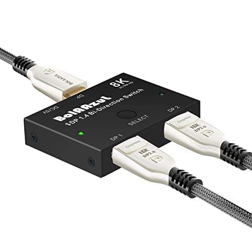 Microware DisplayPort Switch - 1.4 Bi-Directional DP Switch 2 Input 1 Output and 1 X 2 Switcher Splitter Adapter Support 8K@60Hz DPCP 3D for Laptop Monitor Home Theater (Black) 1
