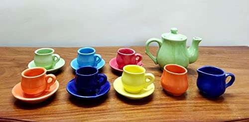 KARARI® Ceramic Kids Toys Kids Tea Set/Tea Cups Set with Suacers for Children DIY Kitchen Ceramic Tea Set for Kids Tea Set Tea Party Teapot Play Set Girls Kitchen Toy (for Kids ONLY) Red Colour 2