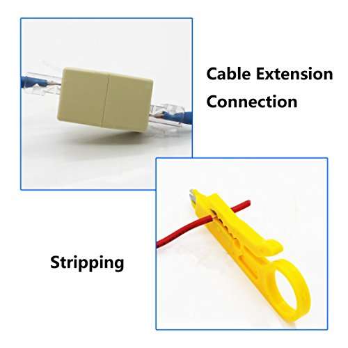 Network Tool Kit, GGIENRUI 7 in 1 Professional Ethernet Network LAN Kit RJ11 RJ45 Cat5e Cat6 Cat7 Wire Cable Tester Crimping Tool Crimper, 50pcs RJ45 Coupler Joiners, Internet Coupler (65pcs Set ) 3
