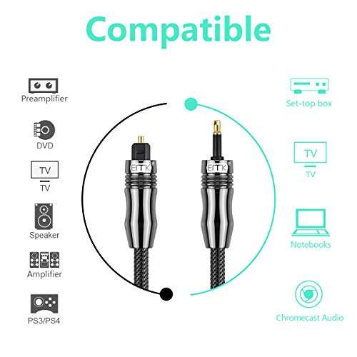 Mini Optical Audio Cable Digital Toslink Cable [24K Gold-Plated Nylon Braided Ultra-Durable ] Fiber SPDIF Audio Cable for Home Theater (6.6ft/2m) 4