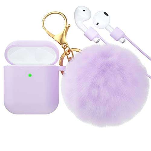 CTYBB for Airpod Case,Silicone Airpods Case Cover with Fur Ball Keychain Compatible with Apple Airpods 2/1 (Front LED Visible) 1