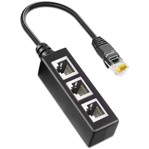 Tomjoy RJ45 Ethernet Splitter Cable, vienon RJ45 Y Splitter Adapter 1 to 3 Port Ethernet Switch Adapter Cable for CAT 5 / CAT 6 LAN Ethernet Socket Connector Adapter Cat5 Cat6 Cable Adapter Black 1
