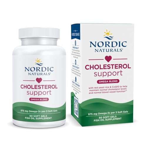 Nordic Naturals Cholesterol Support, Lemon - 60 Soft Gels - 975 Omega-3 + Red Yeast Rice & CoQ10 - Normal Cholesterol, Antioxidant Support - EPA & DHA - Non-GMO - 20 Servings
