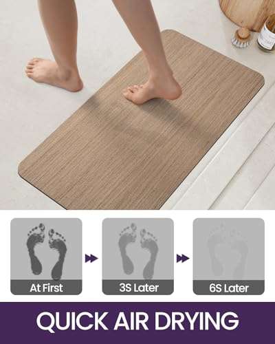 DEXI Quick Dry Bath Mat, Non Slip Ultra Thin Super Absorbent Bathroom Mat, Wooden Print Bath Rugs Washable Shower Rugs for Bathroom Floor, Bathtub Side, Shower Room, 17"x43" 2