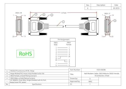 CableWholesale 6ft DB25 Null Modem Serial Cable, 28 AWG Single-Shielded, Male to Female, Beige – 25-Pin PC Data Transfer 2