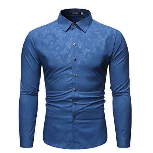 Mens Novelty Butterfly Printed Shirts Long Sleeve T-Shirt Casual Slim Fit Dress Shirts Blue 1