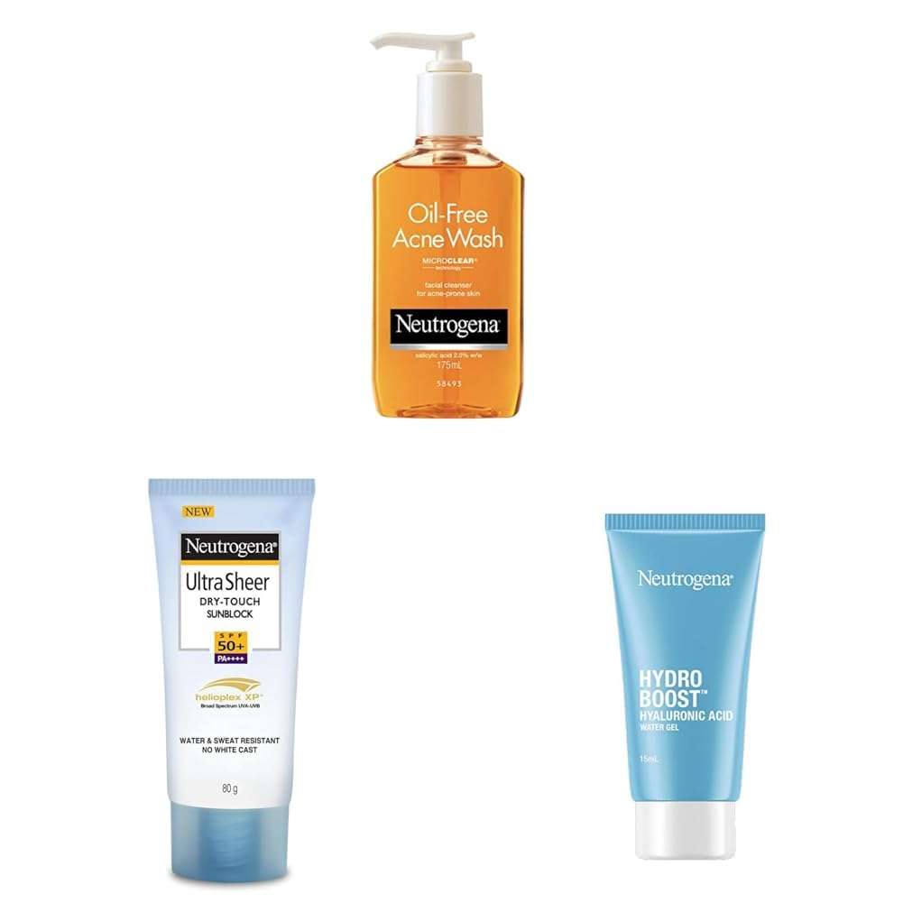 Neutrogena Oil-Free Acne Wash, Ultra Sheer Sunscreen SPF 50+, Hydro Boost Moisturizer,