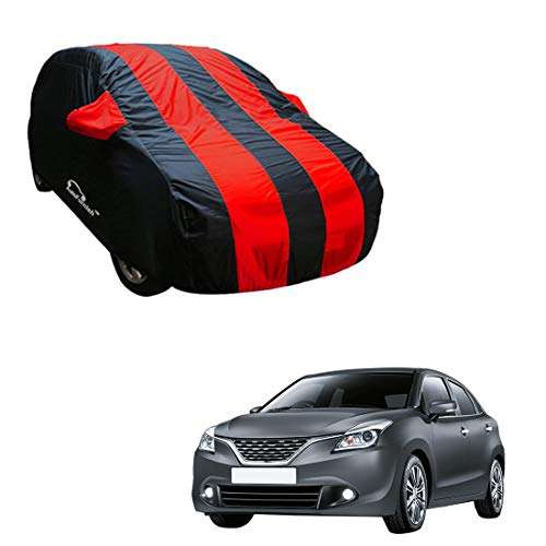 AutoFurnish ARC Red Car Cover - Maruti Suzuki Baleno | Water Resistant | Stripe Design | Triple-Stitched | Dust and Heat Protection | 190T Taffeta | Elastic Bottom| Heavy Buckle | Mirror Pockets | Stylish Car Accessories (Red)