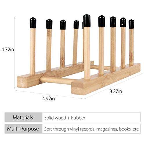 MOCOHANA Vinyl Record Storage Holder Premium Wood Vinyl Stand Drying Rack Holds up to 10 Album Lp's CD Book Holder Magazine Rack Folder Multifunction Organizer, for 12" or 7" Records 5