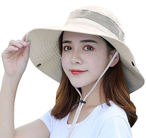 Summer-Quick-Dry-Sun-Hat-Beach-Bucket-Hat for Men Women - Wide Brim Mesh Boonie UV Protection Hat Foldable Packable with Drawstring Sky Blue 1