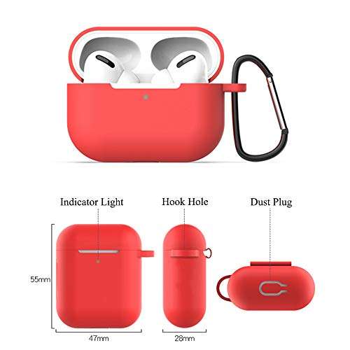 AirPods Case 5 in 1 Set Compatible Airpods Pro 3 2019 Charging Case Cover [Front LED Visible] Protective Silicone and Skin with Ear Hook/Keychain/Strap/Zipper Box (Airpods Pro 2019, Red) 2