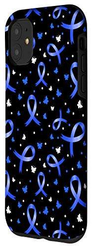 iPhone 11 Blue Ribbons and Butterflies Pattern Colon Cancer Awareness Case 2