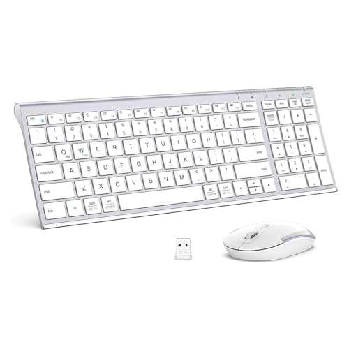 iClever GK03 Wireless Keyboard and Mouse Combo - 2.4G Portable Wireless Keyboard Mouse, Rechargeable Ergonomic Design Full Size Slim Thin Stable Connection Keyboard for Windows 7/8/10, Mac OS 1