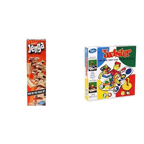 Hasbro Gaming Classic Jenga Game, s, Jenga for 1 or More Players&Hasbro Gaming Twister Party Game 1