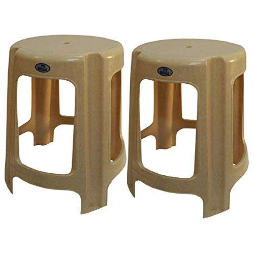 Nilkamal Plastic Stool, Set of 2 - Smooth Beige 1