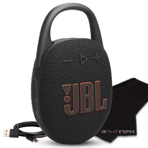 JBL Clip 5 Portable Bluetooth Speaker, IP67 Waterproof & Dustproof, Long-Lasting Battery - Black - Boomph's Comprehensive Ultimate Performance Cloth Solution for Your On-The-Go Sound Experience 1