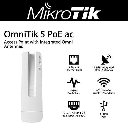 Mikrotik OmniTIK 5 PoE ac US Version 7.5dBi Ethernet Access Point Omni Antennas 2