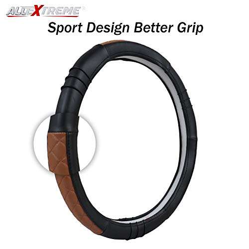 AllExtreme EXBTFS1 PU Leather Designer Universal Anti-Slip Car Auto Steering Wheel Cover Finger Design (36cm, Black) 4