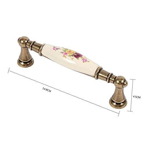 Jadpes Vintage Rural Flower Pattern Ceramic Bronze DIY Door Handles Cabinet Cupboard Drawer Knobs Pull(Z8Single Hole) 4