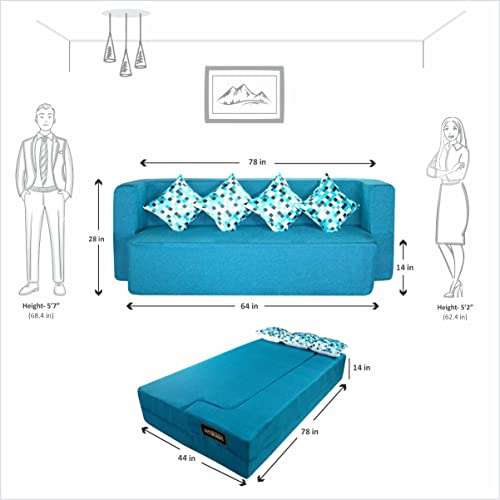 Seventh Heaven Sofa Cum Bed - Jute Fabric Washable Cover Sofa Bed (Blue, 4-Person Sofa - 78X44X14 (4Sit, 2 Sleep)) 2