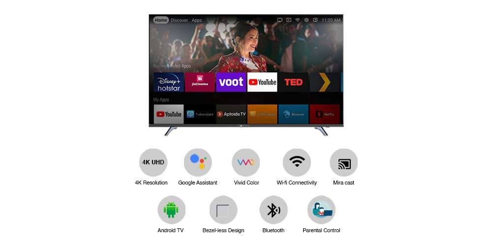 Cornea Bezelless 127 cm (50 inch) Ultra HD (4K) Smart Android LED TV, Black (2022 Model) (with No Cost EMI Offer on All Major Banks) 3