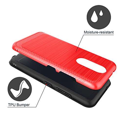 IRUNME Compatible with LG K40 Case,LG K40 Phone Case,LG Solo LTE/LG K12 Plus/LG X4 2019/LG LMX420 Phone Case with Screen Protector,Carbon Fiber Brushed Texture for Girls/Women-Red 2