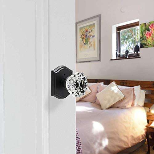 CLCTK Glass Door Knobs Interior with Lock, Vintage Privacy Crystal Door Knobs for Bedroom Bathroom, Matte Black 4