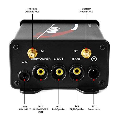 GoHawk TJ4 2.1 Channel Amplifier 4" Full Range Waterproof Bluetooth Motorcycle Stereo Speakers Audio System AUX FM Radio for 1 to 1-1/4 in. Handlebar Harley Can-Am ATV UTV RZR Polaris 4