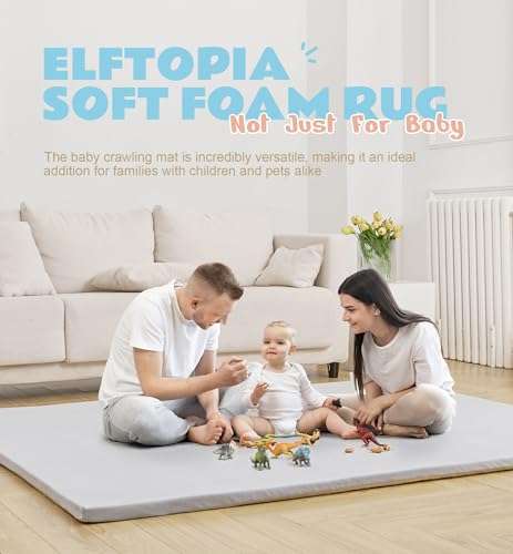 Elftopia Foam Crawling Mat for Toddlers Baby Play Mat 1.18” Thick Foam Area Rugs for Kids and Children,Yoga mat with Removable Cover,5'10"x6'5",Grey 5